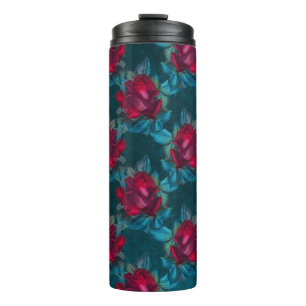 Bouteilles Isothermes Vintage Turquoise et Bourgogne Rouge Floral