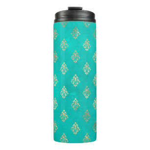 Bouteilles Isothermes Vintage Turquoise et Gold Peacock thème Damask
