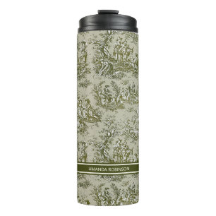 Bouteilles Isothermes Vintage vert gris toile de jouy imprimé