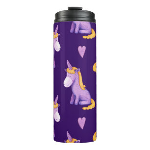 Bouteilles Isothermes Violet Unicorns Hearts Aquarelle Motif.