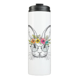 Bouteilles Isothermes Visage De Lapin Avec De Mignons Lunettes Florales 
