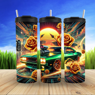 Bouteilles Isothermes Voiture Muscle d'inspiration rétro avec art floral