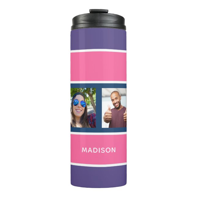 Bouteilles Isothermes VOTRE 4 PHOTOS & NOM Stripes Motif tumbler (Devant)