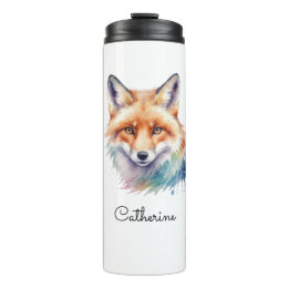 Bouteilles Isothermes Watercolor Red Fox Portrait Personalized Name