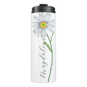 Bouteilles Isothermes Watercolor Wildflower Daisy Elegant Script Name