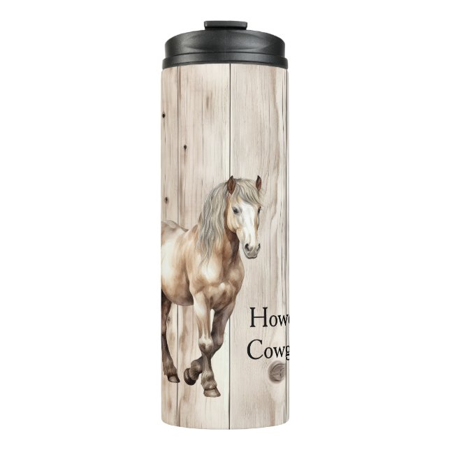 Bouteilles Isothermes Western Cowgirl Cowboy Horse Faux Wood (Devant)