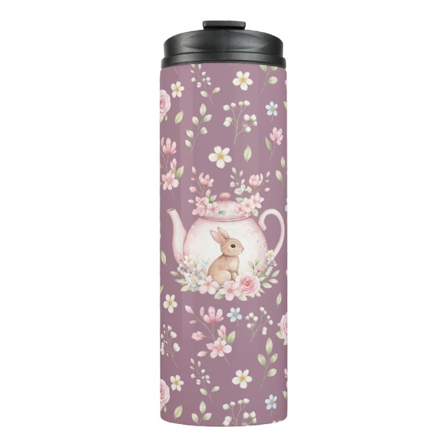 Bouteilles Isothermes Whimsical Bunny Teapot Floral Spring  (Devant)