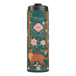 Bouteilles Isothermes Whimsical Floral Woodland Fox Folk Art Style Vert