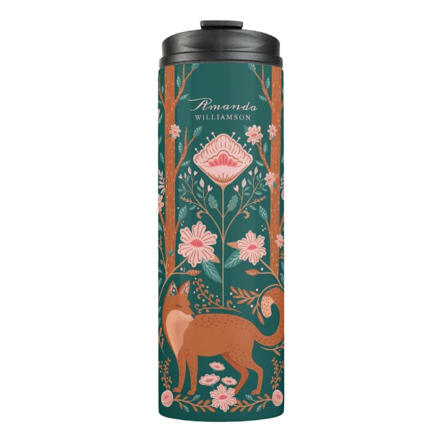 Bouteilles Isothermes Whimsical Floral Woodland Fox Folk Art Style Vert (Devant)