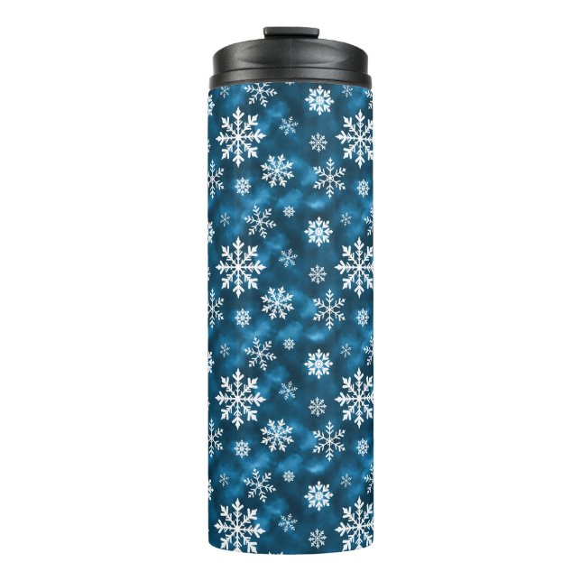 Bouteilles Isothermes White Snowflakes On Icy Blue Winter Background (Devant)