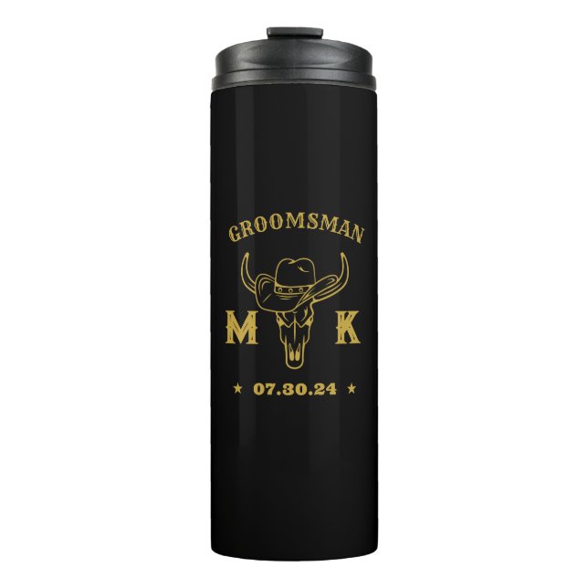 Bouteilles Isothermes Wild West Cowboy Personnalisé Monogramme Groomsmen (Devant)