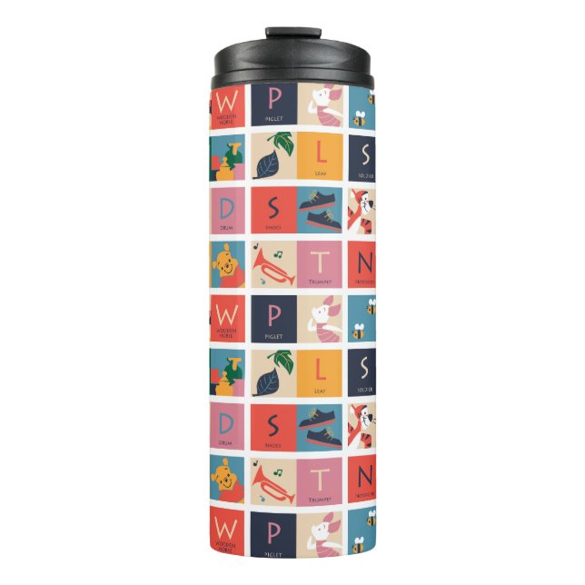 Bouteilles Isothermes Winnie l'Ourson| Motif alphabétique des blocs coup (Devant)