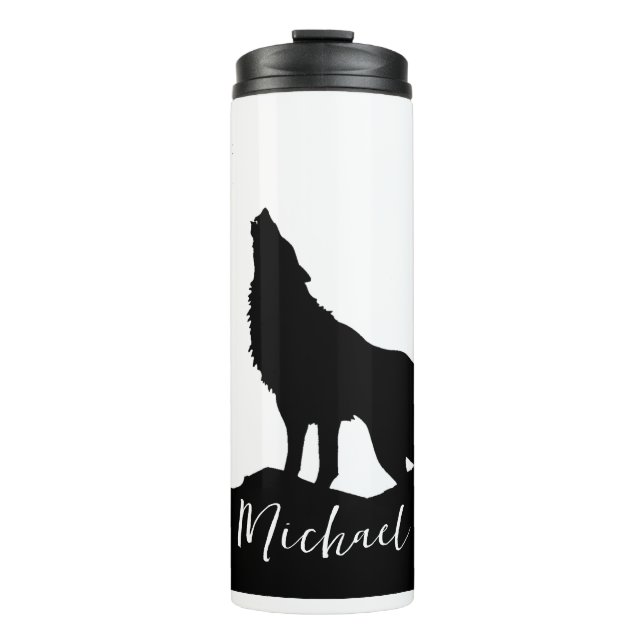 Bouteilles Isothermes Wolf Pop Art Votre Nom Personnalisé Noir Blanc (Devant)