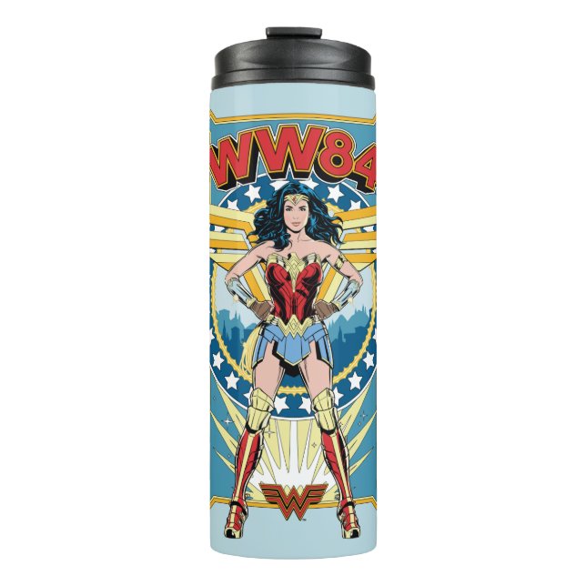Bouteilles Isothermes WW84 | Retro Comic Wonder Woman Badge de caractère (Devant)