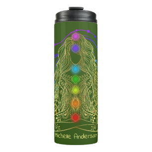 Bouteilles Isothermes Yoga d'or fille avec Chakra coloré Voyage Mug