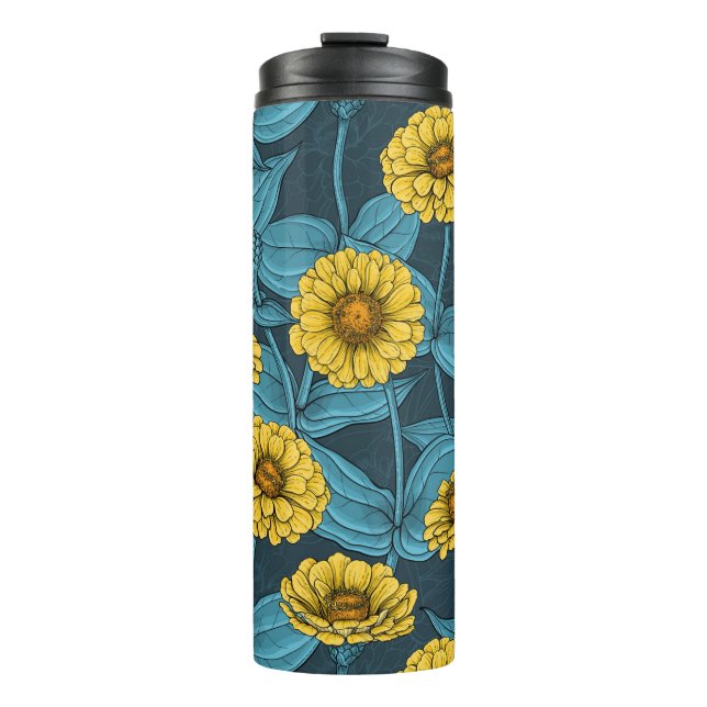 Bouteilles Isothermes Zinnias jaune sur bleu foncé (Devant)