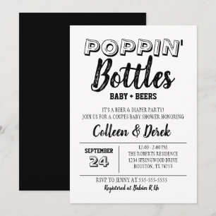 Bouteilles Poppin' Baby shower noir Invitation