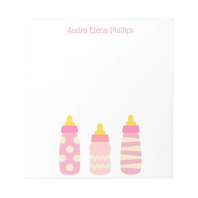 Bouteilles pour bébés roses Bloc-notes personnalis (Devant)