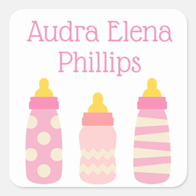 Bouteilles pour bébés roses Stickers personnalisés (Devant)