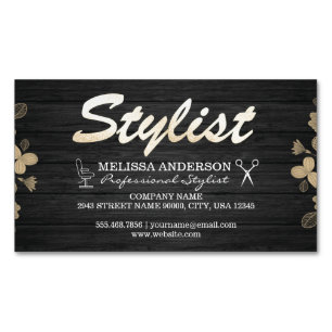 Boutique Barber Shop Wood with Monogram Magnetic Business Card