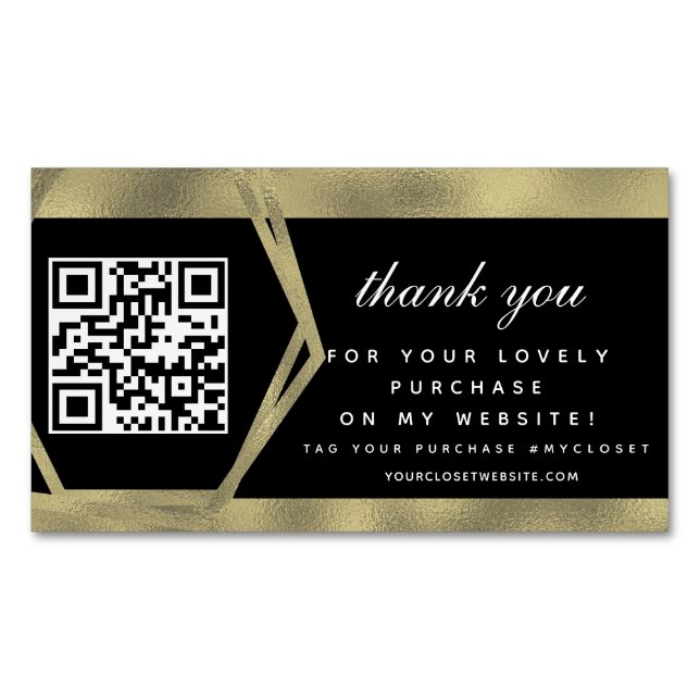 Boutique Beauty Business Thank You Gold QR  Magnetic Business Card (Front)