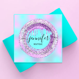  Boutique Beauty Shop Purple Turqoise Blue QR Code Square Business Card