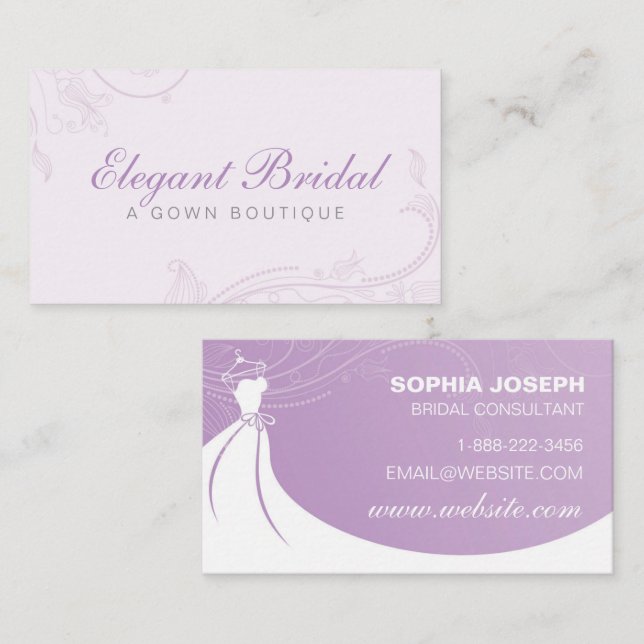 Boutique Bride Gown Purple Lavender Carte de visit (Devant / Derrière)