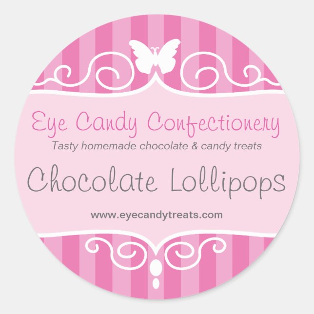 Boutique candy shop pink food round stickers (Front)