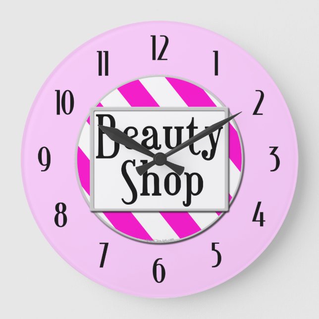 Boutique de beauté rose blanc rétro horloge murale (Recto)