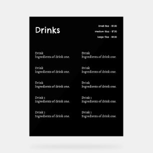 Boutique de café simple Signes de menu