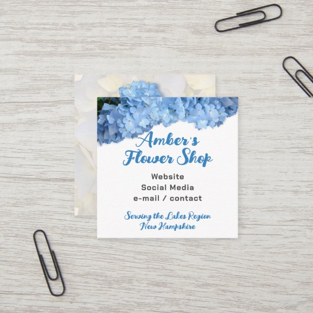 Boutique de fleurs Blue Hydrangea Cartes de visite (Devant/Arrière en situation)