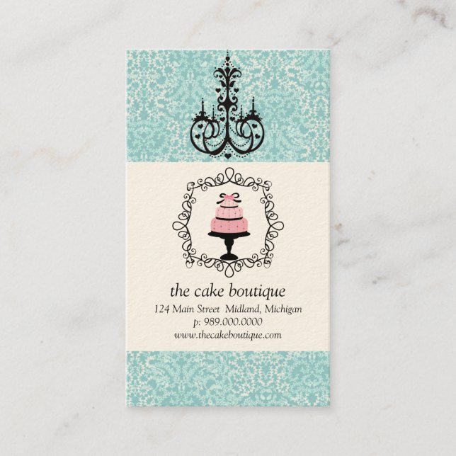 Boutique de gâteaux Fancy Turquoise Damask Cartes  (Devant)