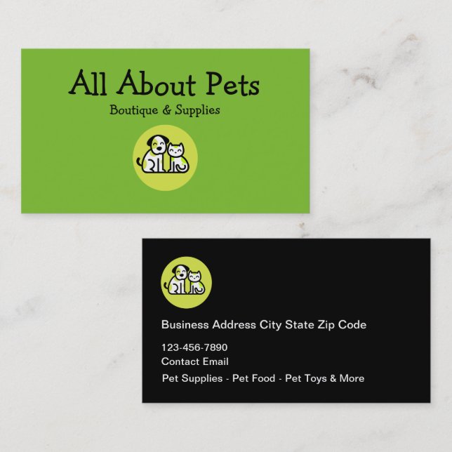 Boutique Et Fournitures Pour Animaux Cartes de vis (Devant / Derrière)