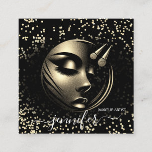 Boutique Glitter Frame Makeup Artist Logo Black QR Square Business Card