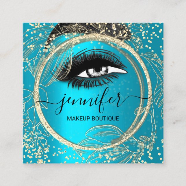 Boutique Makeup Lashes Gold QR Code Lashes Brows Square Business Card (Front)