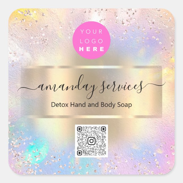 Boutique Online Shop Makeup Gold Holograph QR Code Square Sticker (Front)