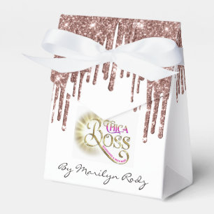 Boutique Online Shop Rose Drips Glitter Logo White Favor Box