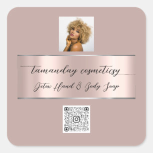 Boutique Online Shop Rose Photo QR Code Logo  Grey Square Sticker