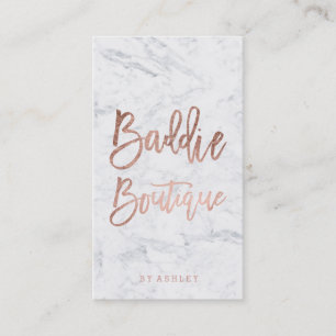 Boutique script rose gold typography marble business card