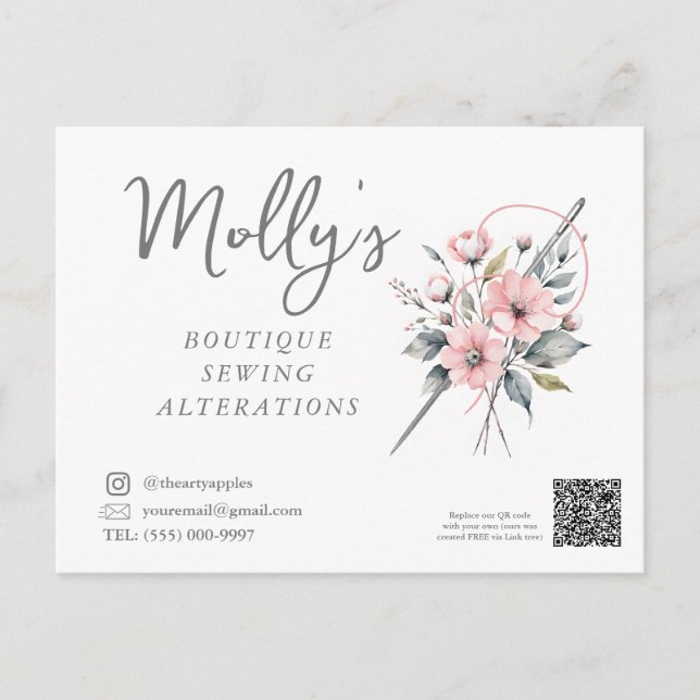 Boutique Sewing & Alterations  Pink & Grey Postcard (Front)