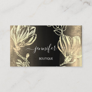 Boutique Shop Black Gold Flowers QR Code Business Card