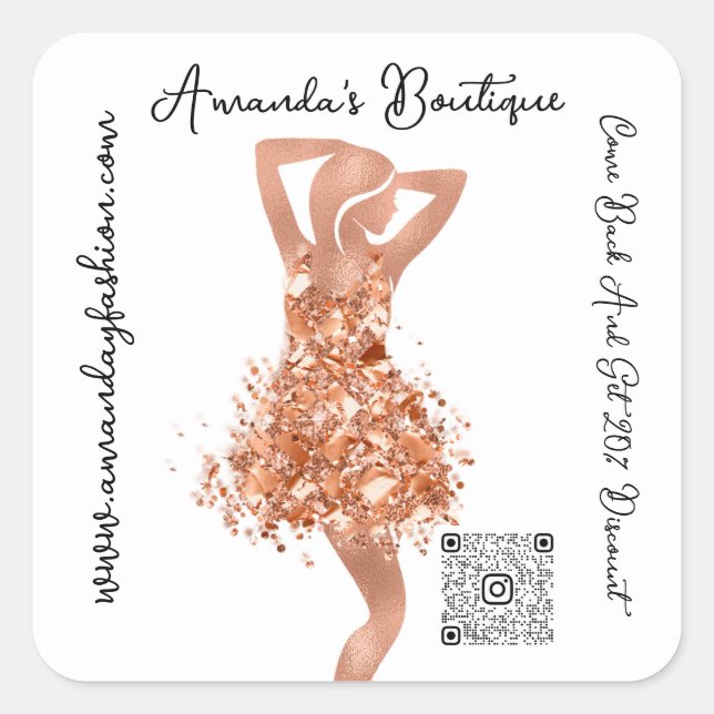 Boutique Shop Clothing Qr Code Logo Copper White Square Sticker (Front)