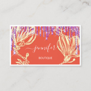 Boutique Shop Drips Gold Flowers Framed QR Logo Business Card