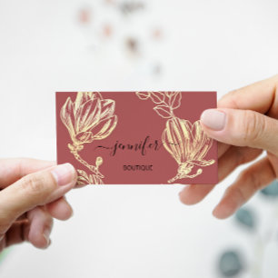 Boutique Shop Rose Gold Flowers Wreath QR Code  Business Card