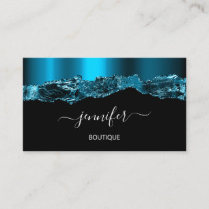 Boutique Shop Yellow Teal Blue Black Logo QR Code Business Card