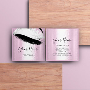 Boutique  Silver. Grey Lashes Extension Pink Girly Square Business Card