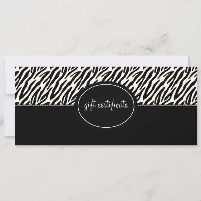 Boutique Style Gift Certificate with Zebra Print (Front)