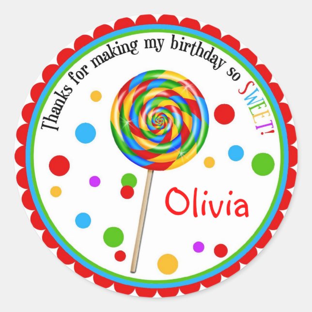 Boutique sucrée Lollipop Stickers d'anniversaire (Devant)