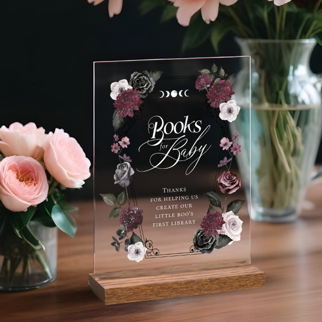Boutiques florales gothiques en couleur noire pour (Gothic Black Watercolor Floral Books for Baby Acrylic Sign)