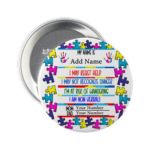 Bouton Badge Autisme Alerte Non Verbal